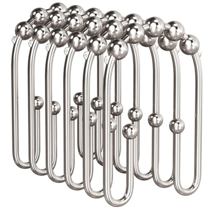 AmazerBath Shower Curtain Hooks, Metal Shower Curtain Rings Rust Proof, Double Sided Shower Curtain Hooks for Shower Curtain Liner Smooth Brushed Nickel Shower Hook Rings for Bathroom, Set of 12 - color: Nickel, style: Modern