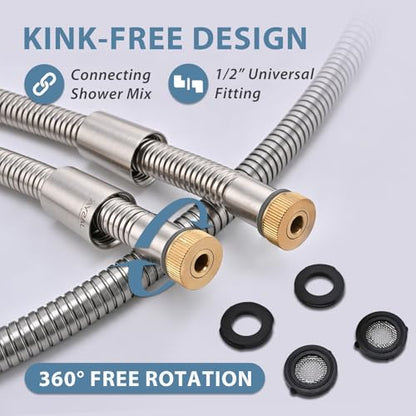 69 Inches Brushed Nickel Shower Hose Extra Long 304 Stainless Steel | High Pressure Handheld Shower Head Hose with Brass Insert and Nut,Flexible Rv Shower Hoses Replacement For Cleaning Pet - color: Brushed Nickel, size: 69 Inches