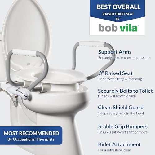 Bemis Assurance 3" Raised Toilet Seat with Handles and Bidet Attachment, Therapist Preferred for Safety, Secure Hinges, Clean Shield Guard, Elongated, White - size: Elongated, style: Raised Seat with Handles & Bidet