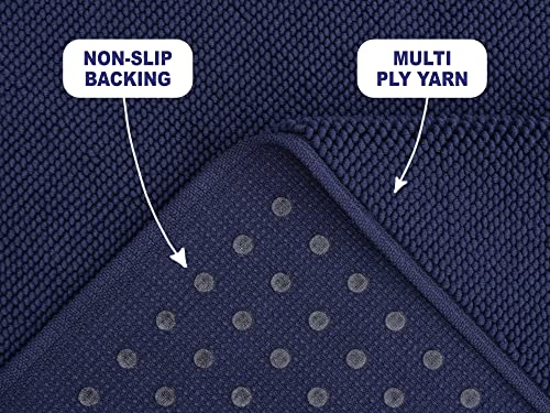 American Soft Linen Bath Rug, 20 in 34 in 100% Cotton Bath Mats Rugs for Bathroom, Slip Reducer Washable Shaggy Form Area Rugs, Navy Blue Bath Rug - color: Navy Blue, style: 20x34" Cotton Bath Mat