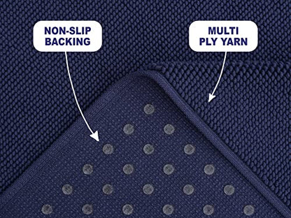 American Soft Linen Bath Rug, 20 in 34 in 100% Cotton Bath Mats Rugs for Bathroom, Slip Reducer Washable Shaggy Form Area Rugs, Navy Blue Bath Rug - color: Navy Blue, style: 20x34" Cotton Bath Mat