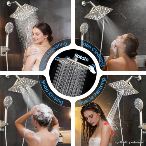 Veken Multi-Function Shower Head with Handheld, High Pressure, Starlight | Square Rainfall Showerhead with 5-mode Hand Held Spray, Dual Shower Heads Combo, Detachable Showerheads with Hose, Home Gifts - color: Starlight