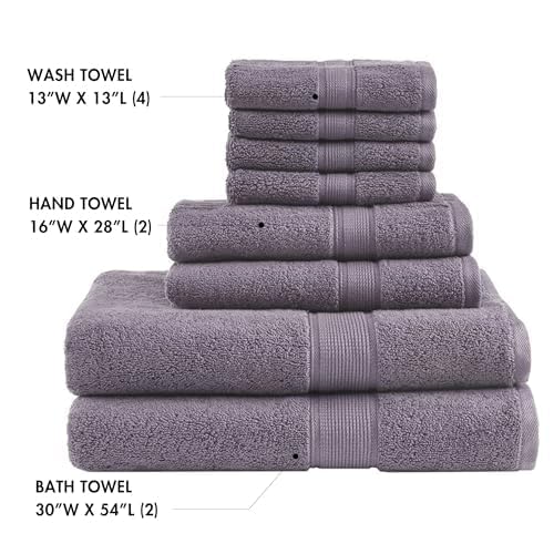 Madison Park 800GSM 100% Cotton Bathroom Bath Towel Set of 8, Light Purple | Long Staple, Highly Absorbent, Durable Hotel Spa Quality, Quick Dry, Double Stitched Hems, Lint Reducing, OEKO-TEX Certified - color: Light Purple, size: Multi-Sizes