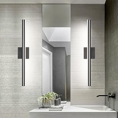 SineRise 32-Inch LED Modern Bathroom Vanity Light Bar, Matte Black Modern Acrylic Bathroom Wall Lighting Fixtures Over Mirror (Cool White 6000K) - color: Black-Cool White, size: 32-Inch