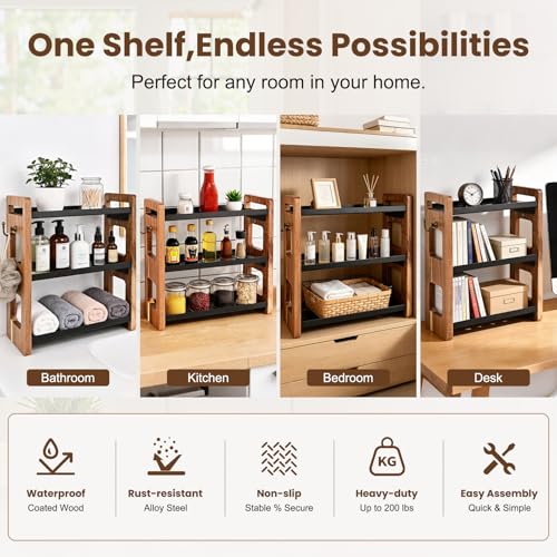 Bathroom Organizer – 3 Tier Bathroom Counter Organizer, Rustproof Metal Shelf for Bathroom Sink & Storage, Also Holds Cologne Bottles (Black)