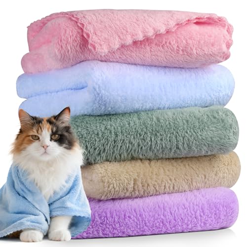 5Pcs 29.5 x 13.77'' Cat Towels Microfiber Pack Bulk, Quick Drying Absorbent Pet Puppy Towels for Pet Kitten Grooming，Hair Drying Small Puppy Dog，Bathing Shower