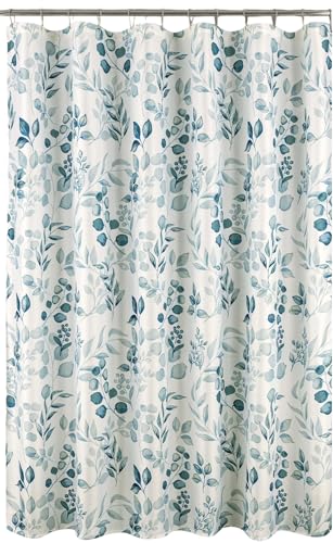 Hotel Quality Fabric Bathroom Shower Curtain: Floral Leaf Damask - Teal, Green and White (72 x 70 inches) - color: Melbourne