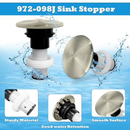 972-098J Brushed Nickel Plumbing-Equipment for Sink Drain Sink Stopper | Part Push and Seal Drain Assembly 35338-06XX Bathroom Drain Sink Plug 2PCS