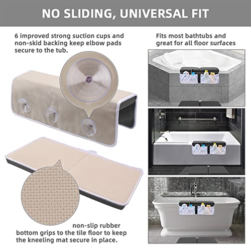 Bath Kneeler and Elbow Rest Set Baby Bath Kneeling Pad, Thick Non-Slip Bathing Kneeling Mat Cushion Quick Drying Bathtub Knee Saver with Arm Support and Pockets for Bathroom Bathing Time Comfort - color: Dark Grey