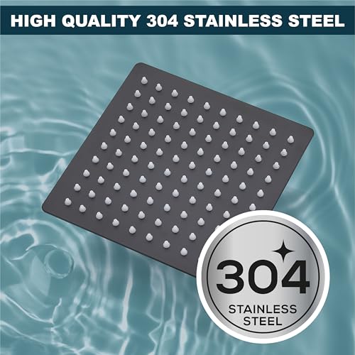 Midanya Square Rain Shower Head,High Pressure,Matte Black 8 Inch | 360°Swivel,Ceiling or Wall Mount,Waterfall Full Body Coverage,Bathroom Remodel,Stainless Steel Large Rainfall Shower Head - color: Black, size: 8 Inch