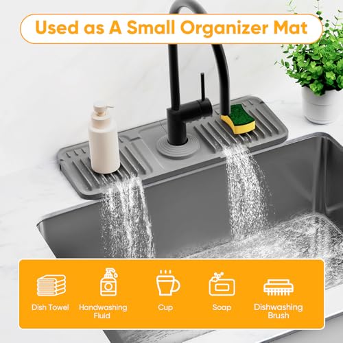 14.6 inch Faucet Mat for Kitchen Sink Splash Guard[7° Slope Fast Self-draining][Snap Lock Fit]Kitchen Sink Faucet Mat Splash Guard Kitchen Sink Area Water Splash Guard Behind Faucet Draining Mat - color: Gray, size: 14.6" x 5.5"