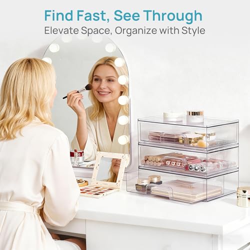 Vtopmart Clear Stackable Storage Drawers, 2 Pack Wide Plastic Organizers | Clear Pull-Out Plastic Drawers, Stackable Design for Makeup Palettes, Cosmetics, Beauty Supplies, Vanity, Cabinet and Desk - style: 2pack Wide