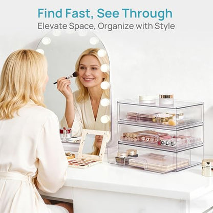 Vtopmart Clear Stackable Storage Drawers, 2 Pack Wide Plastic Organizers | Clear Pull-Out Plastic Drawers, Stackable Design for Makeup Palettes, Cosmetics, Beauty Supplies, Vanity, Cabinet and Desk - style: 2pack Wide
