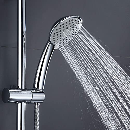 Thermostatic Shower System Chrome, Wall Mounted Shower Set Brass with Overhead Shower Head Tap, Adjustable Height Shower Mixer Set Modern for Bathroom Hotel