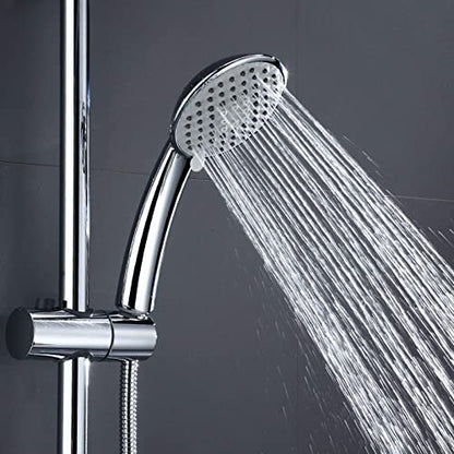 Thermostatic Shower System Chrome, Wall Mounted Shower Set Brass with Overhead Shower Head Tap, Adjustable Height Shower Mixer Set Modern for Bathroom Hotel