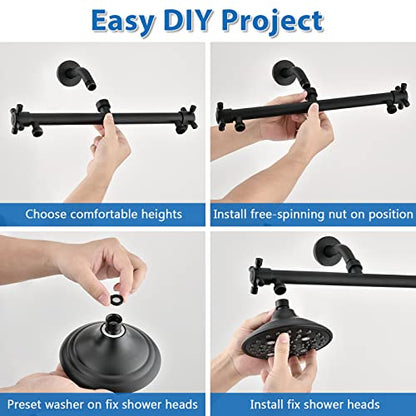 Proox Double Shower Head 6-Setting High Pressure Built-in Valve Matte Black | For Couples' Walk-in or Single Bathtub Use, Dual Head System, Premium Finish, Easy Tool-Free Install - color: Matte Black