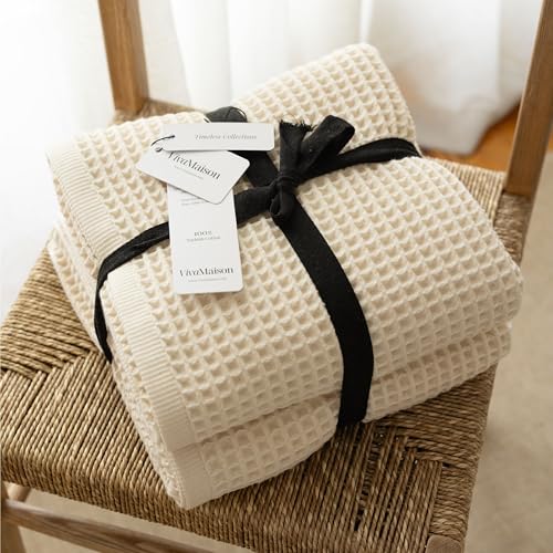 Premium Waffle Bath Towels Pack of 2 Extra Large 35x71 inch - 100% Turkish Cotton, Waffle Weave, Quick Dry, Lint Free, Oversized, Thin Bath Sheet Towel (Natural, Set of 2 Bath Towels) - color: Natural, size: Set of 2 Bath Towels
