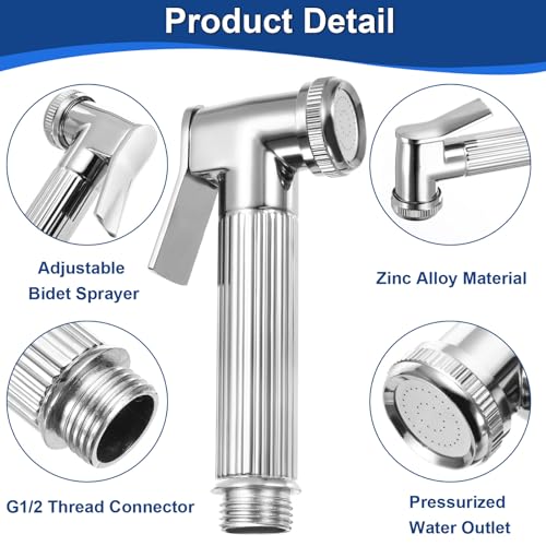 uxcell Handheld Bidet Sprayer for Toilet, Metal Bathroom Sprayer Kit Adjustable Water Pressure Control for Kitchen Bathroom Toilet Flushing Washing, Silver - color: Silver