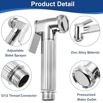 uxcell Handheld Bidet Sprayer for Toilet, Metal Bathroom Sprayer Kit Adjustable Water Pressure Control for Kitchen Bathroom Toilet Flushing Washing, Silver - color: Silver