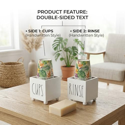 Bathroom Cup Dispenser, Farmhouse Dixie Cup Holder, 3 oz 5 oz Paper Mouthwash Cup Storage Box, Wooden Disposable Cup Caddy, Water Dispenser Cup Holder for Countertop (White) - color: White