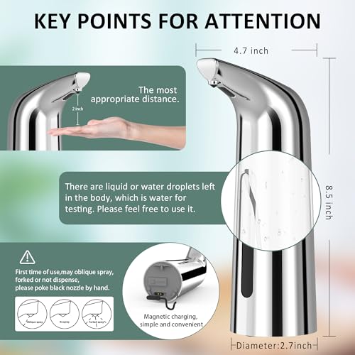 Automatic Liquid Soap Dispenser, 4-Level,Rechargeable | Plastic,13.5oz/400ml Silver Touchless Electric Hand & Dish Countertop Soap Dispensers with Sensor for Bathroom,Kitchen Sink - color: Silver, style: Rechargeable