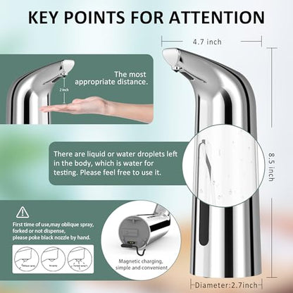 Automatic Liquid Soap Dispenser, 4-Level,Rechargeable | Plastic,13.5oz/400ml Silver Touchless Electric Hand & Dish Countertop Soap Dispensers with Sensor for Bathroom,Kitchen Sink - color: Silver, style: Rechargeable