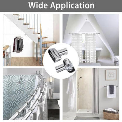 Kokone Shower Curtain Rod Bracket Set of 2 Adjustable 180° Rotation Bracket for Curved Shower Curtains Rod Sturdy Zinc Alloy Wall Mounted Shower Curtain Rod Holder for Bathroom,Wardrobe,Kitchen,Silver