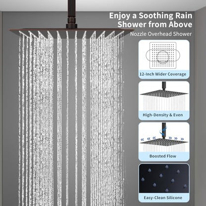 Dual Shower Mixer 6 Way Full Body Shower Head System Rain 12+8+8 Inch With Wall Mount 6 Pcs Jets 2 Handheld Shower Diverter Valve Digital Display Fauct Set,Matte black - color: Matte Black