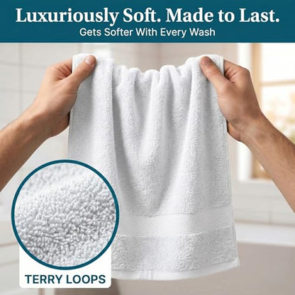 Sofea Hand Towels 6 Pack (16 x 28 Inches) 100% Cotton Bathroom Towels, Soft Absorbent Quick Dry Hand Towels for Bathroom Kitchen - color: White