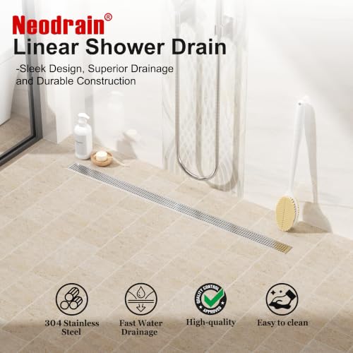 Neodrain 48" Linear Shower Drain, Brushed 304 SS Bathroom Linear Drain,cUPC | Brushed Nickel Shower Drain with Quadrato Grate& Adjustable Feet, Long Rectangle Shower Floor Drain in Bathroom, Balcony etc - color: Brushed Nickel, size: 48 In