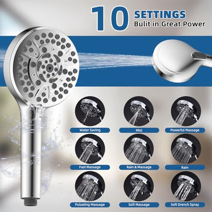 12" Metal Rainfall Shower Head with 10-Mode Handheld, Chrome | NSF/ANSI/CAN 372 Certified, High Pressure Showerhead Combo with 11" Adjustable Shower Arm, 71" Hose, Shower Head Holder - color: Chrome, style: Square 12"