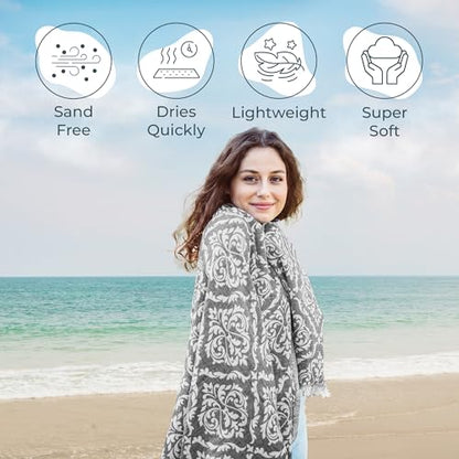 Premium Turkish Beach Towel – 35"x67" – 100% Cotton – Quick Dry Towel & Sand Free – Renaissance Black – Ideal for Travel & Pool - color: Renaissance Black