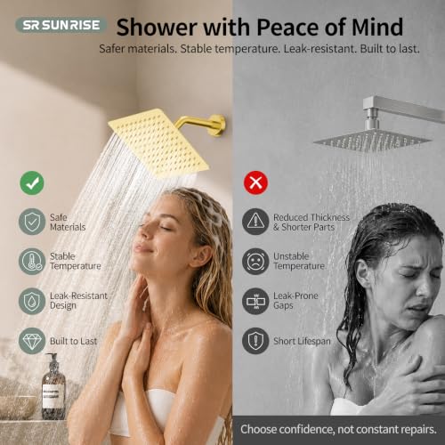 SR SUN RISE Shower System - Shower Faucet Set with 8 Inch Rain Shower Head and Handheld Shower - High Pressure Rain Shower System - All Metal Shower Faucet Trim Repair Kits - Brushed Gold - color: Brushed Gold, size: 8 Inch