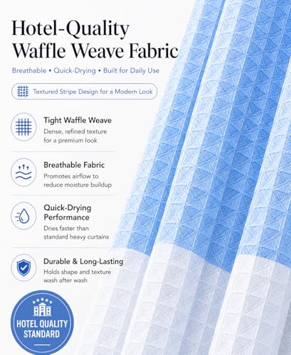 Dainty Home Ombre Waffle Weave Shower Curtain 70 x 72 Blue Textured Fabric Shower Curtain, Hotel Style Waffle Weave Bathroom Curtain, Water Resistant Polyester Ombre Shower Curtain - color: Aqua Blue