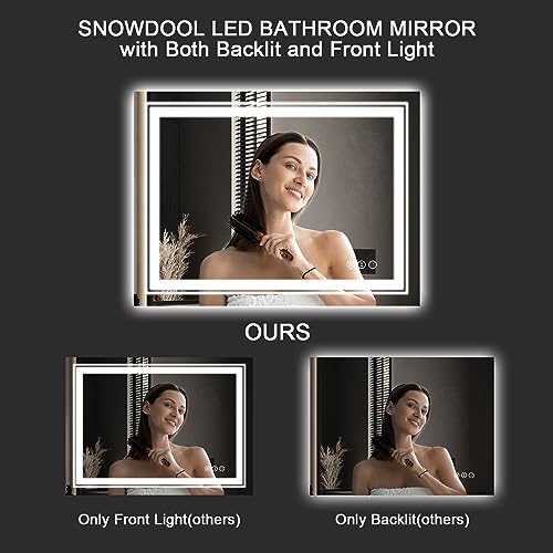 Snowdool 48 x 30 in LED Bathroom Mirror, Front and Backlit, Anti-Fog | Front and Backlit, Stepless Dimming, Anti-Fog, Memory Function