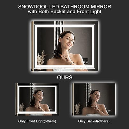 Snowdool 48 x 30 in LED Bathroom Mirror, Front and Backlit, Anti-Fog | Front and Backlit, Stepless Dimming, Anti-Fog, Memory Function