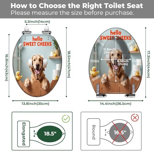 Elongated Resin Toilet Seat, Quietly Close Quick Release Hinges Cover | Toilet Lid Cover Easy to Clean and Install, Funny Dog Animal Hilarious Rustic Farmhouse Country Wooden Heavy Duty Toilet Seat - color: pattern4, size: V-shape