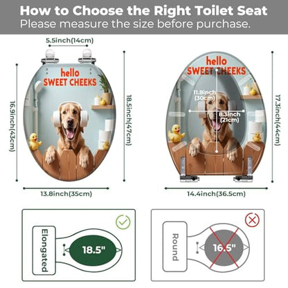 Elongated Resin Toilet Seat, Quietly Close Quick Release Hinges Cover | Toilet Lid Cover Easy to Clean and Install, Funny Dog Animal Hilarious Rustic Farmhouse Country Wooden Heavy Duty Toilet Seat - color: pattern4, size: V-shape