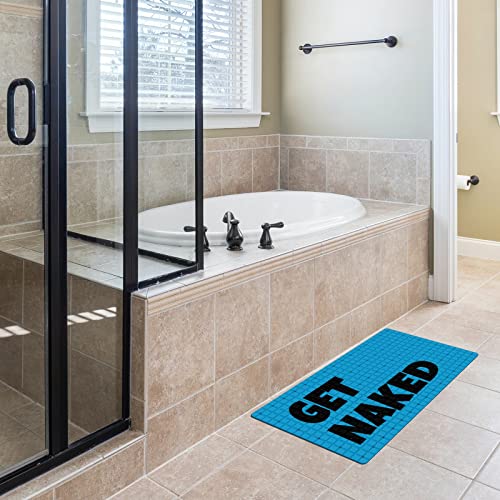 FCZ Bath Tub Mat Non Slip Shower Mat Get Naked Blue Extra Long 26.8x15 inches Rectangular PVC Mat with Suction Cups Drain Holes Machine Washable - color: Get Naked Blue
