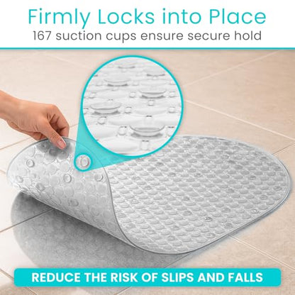 Vive Oval Bathtub Mat - Nonslip Shower Floor Pad - Non-Slip and Non-Skid | For Bath Tub with Strong Rubber Suction Cup Grip - for Baby, Elderly, Kids, Bathroom (Gray) - color: Clear