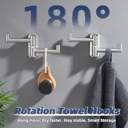 2 Pack Swivel Towel Hooks, Brushed Nickel, 304 Stainless Steel | Dual-Arm Hanging Capacity, 180° Swing-Out Rotation, Fold-Away Storage, Raised End Hooks, Closet, Hallway & Shower Use - color: Brushed Nickel, size: 2 Pack