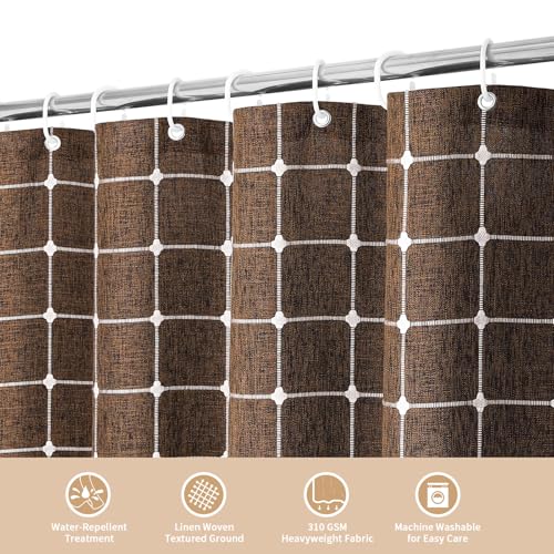 Boho Farmhouse Classic Plaid Linen Tassel Shower Curtain Brown,36x72 | Small Stall Half Size,310GSM Linen Blend Heavy Duty Cloth,3-side Tassels,Wrinkle Resistant,Rustic Bohemian Country design - color: Brown, size: 36"W x 72"L (Pack of 1)