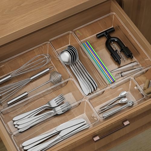 12 Pack Clear Drawer Organizer Set, 3 Sizes Bathroom Vanity Organizer Trays | Vanity and Makeup Organizer | Bathroom Organizer Trays | Storage Bins For Makeup | Cosmetics | Jewelry | Gadgets - size: 12pcs-3size