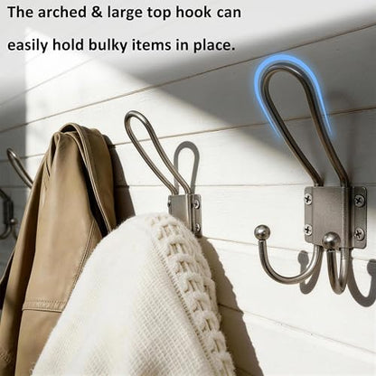WEBI Coat Hooks Wall Mount,5 mm Thick,10 Large Triple Hooks,Heavy Duty Metal Backpack Wall Hooks for Hanging Clothes,Robe,Towel,Closet,Farmhouse,Mudroom,Silver - color: Silver