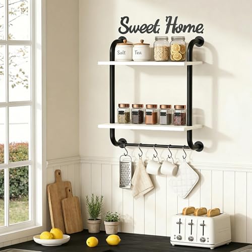 3 Tier Wall Shelves Over Toilet Rustic Industrial Floating Shelf - color: White, size: 2 tier