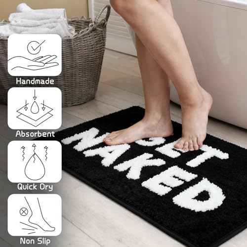 Get Naked Bath Mat Black and White Large Bathroom Rugs | Funny Non Slip Washable Bath Rug Quick Dry Absorbent Microfiber Large Bathmat,20 * 32 Inch - color: Black, size: 20*32"