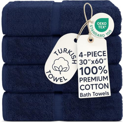 Chakir Turkish Linens 100% Cotton Premium Turkish Towels for Bathroom | 30'' x 60'' Large Bath Towels (4 Piece, Navy) - color: Navy