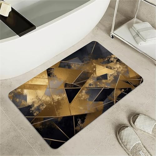 Bath Mat Rug,Retro black gold geometry Non Slip Quick Dry Super Absorbent Thin Bathroom Rugs Fit Under Door-Easy to clean Bathroom Floor Mats-Shower Rug for Shower Sink Bathtub(16" x 24"In) - color: Retro Black Gold Geometry, size: 1'4" x 2'(Rectangular)