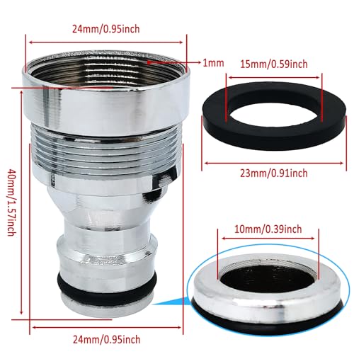 1pcs Brass Faucet Tap Quick Connector Adapter Kit,24mm Female Thread x 1mm Pitch Connector,Universal Faucet Adapter for Washing Machine And Pressure Washer(Silver) - size: 24mm Female Thread x 1mm