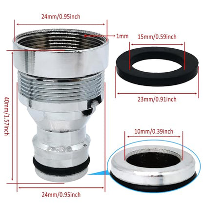 1pcs Brass Faucet Tap Quick Connector Adapter Kit,24mm Female Thread x 1mm Pitch Connector,Universal Faucet Adapter for Washing Machine And Pressure Washer(Silver) - size: 24mm Female Thread x 1mm